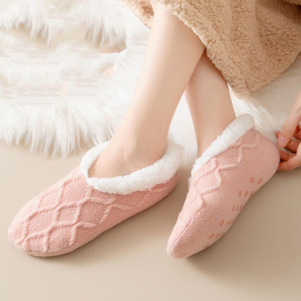 Silica Gel Thicken Velvet Socks Patchwork Sleeping Socks Cute Fleece Socks Women  Fall/Winter