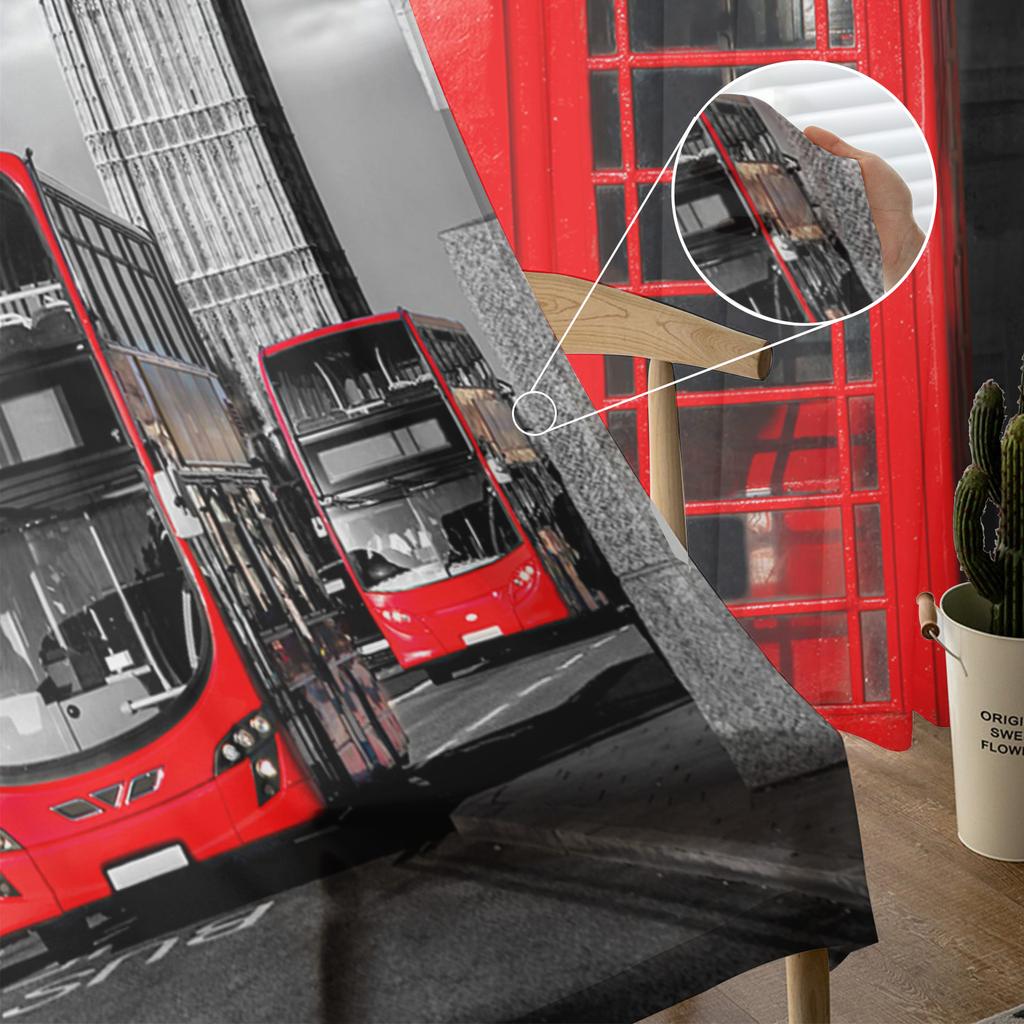 London Red Telephone Booth Bus Sheer Curtains for Living Room Decoration Window Curtains Kitchen Tulle Voile Organza Curtains
