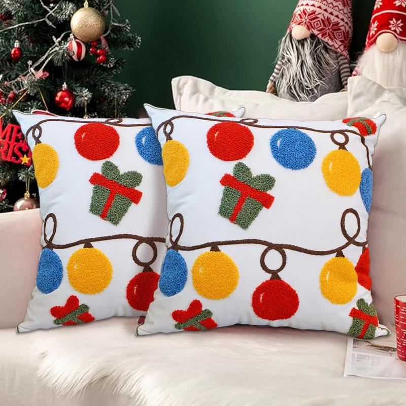 Christmas Throw Pillow Covers 18x18 Inch Decorative Cushion Throw Pillow Embroidery Pillowcase Winter Holiday Scene Props