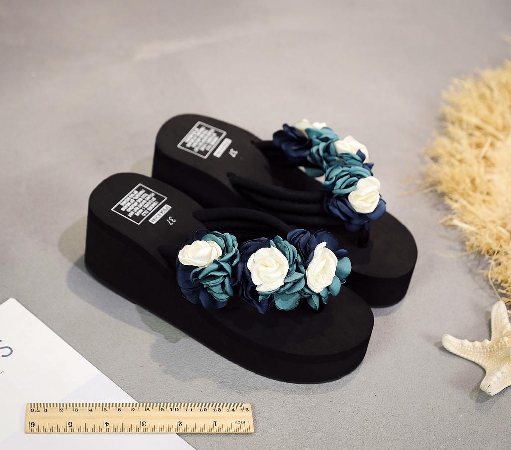 Женские богемные шлепанцы на высоком каблуке 7 см, сандалии «бисквит» с нескользящим зажимом на носке, домашние тапочки, износостойкая пляжная обувь