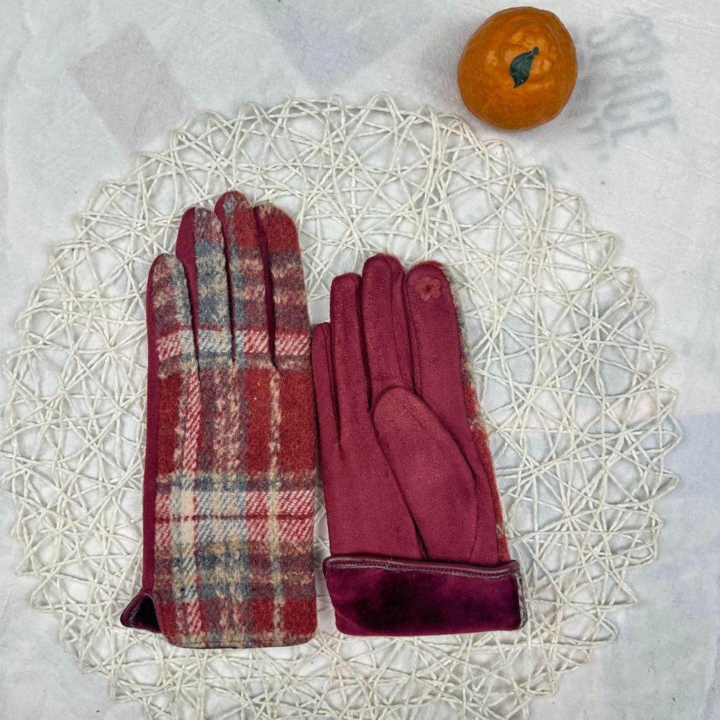 Шерстяные клетчатые перчатки Популярные термоперчатки Xiaoxiangfeng Женские перчатки для сенсорных экранов Универсальные
