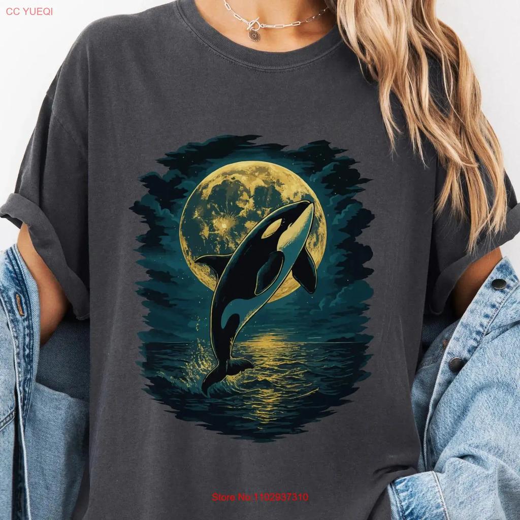Orca T Shirt Moonlight Splash Whale Save The Orcas Lover Art Vintage Unisex Casual Top For Everyday Wear Streetwear