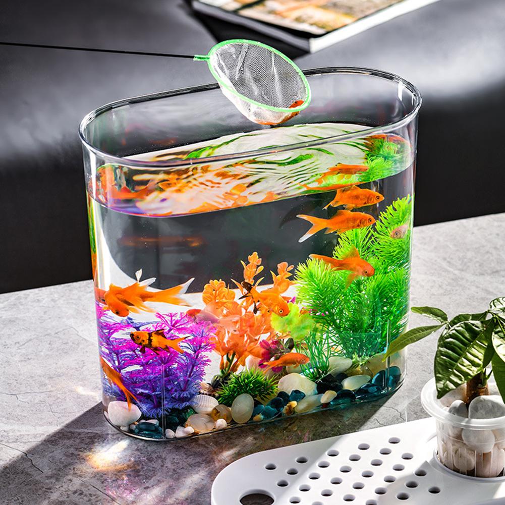 Plastic Tabletop Fish Tank Shatterproof Aquaponic Fish Bowl Hydroponics Aquarium Holder Soil Cultivation for Home Office Decor