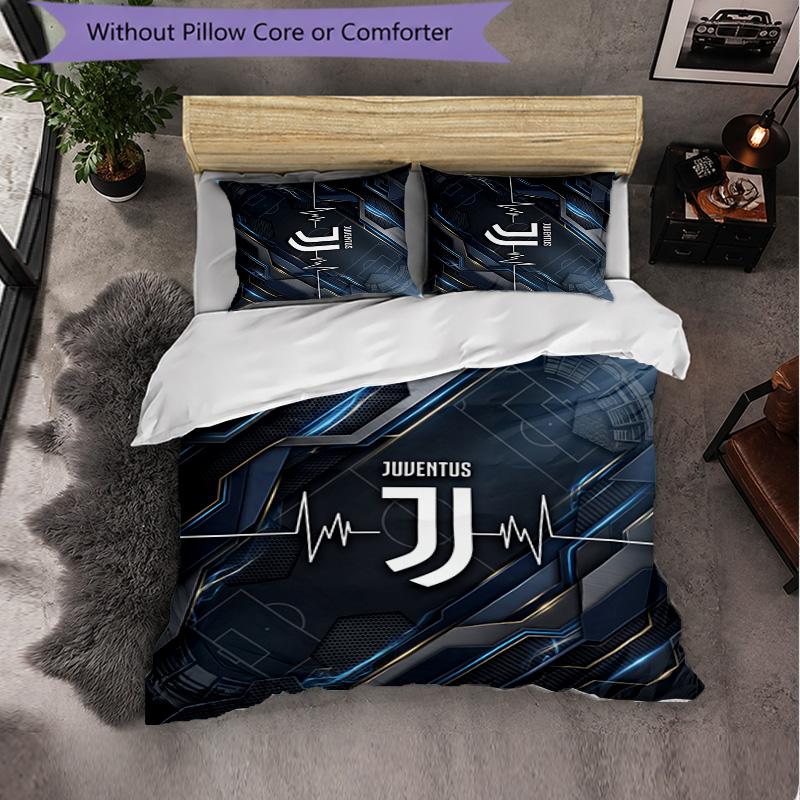 Juventus FC Pattern 3 Pieces Bedding Set Soft Microfiber Duvet Cover with Pillow Cases for Bedroom