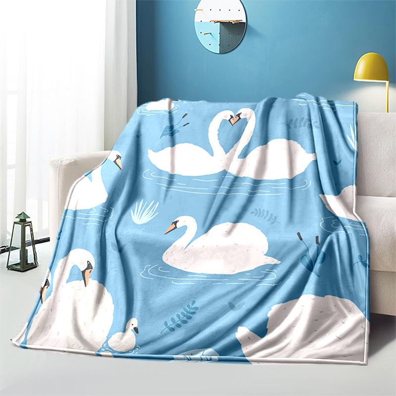 Kawaii Swan фланелевое одеяло с HD принтом, одеяла для кемпинга и пикника для детей, детское одеяло для дивана, офисное одеяло, мягкое тонкое одеяло