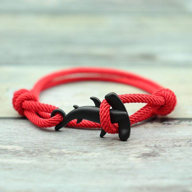 Double Layer Mens Shark Bracelet Sliding Adjustable 3mm Thin String Braslet Beach Nautical Silk Rope Braclet Pulseiras Hombre