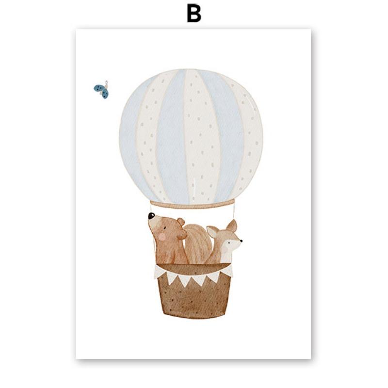 Бохо Мультяшный Медведь Ежик Машина Корабль Воздушный Шар Постеры Художественные Принты Холст Живопись Настенные Картины Для Детской Комнаты Домашний Декор