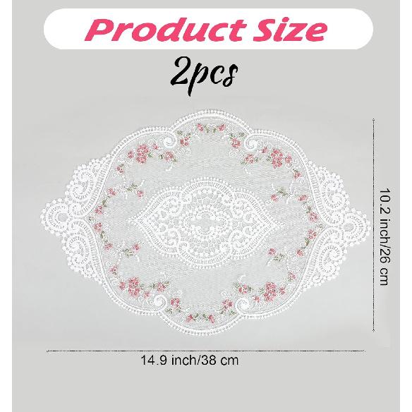 2Pcs Lace Doilies for Tables, Doilies for Furniture Handmade Embroidered Retro French Style, Floret Lace Vase Mats for Furniture Nightstand Room