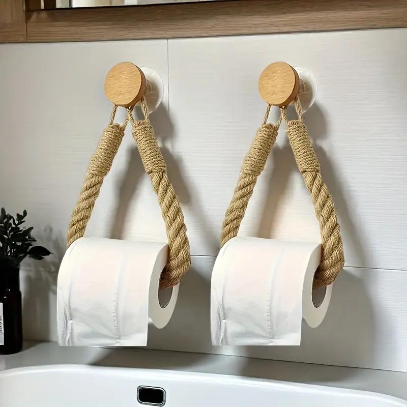 Nail-free Woven Hemp Rope Paper Towel Holders Rack Bathroom Towel Hook Toilet Paper Holder Towel Rack Beige Hemp Color