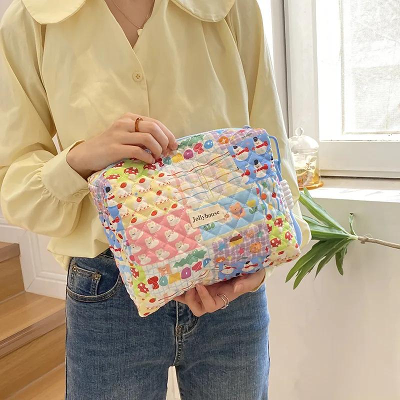 Большой вместительный качественный клатч из мягкого хлопка, женский косметический органайзер на молнии, милая косметичка, большая косметичка, портативная сумка