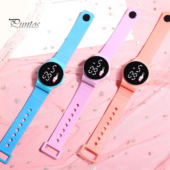 Electronic Watch Touchscreen LED Display Soft Band Round Life Waterproof Solid Color Kids Students Digital Watch Daily Wear