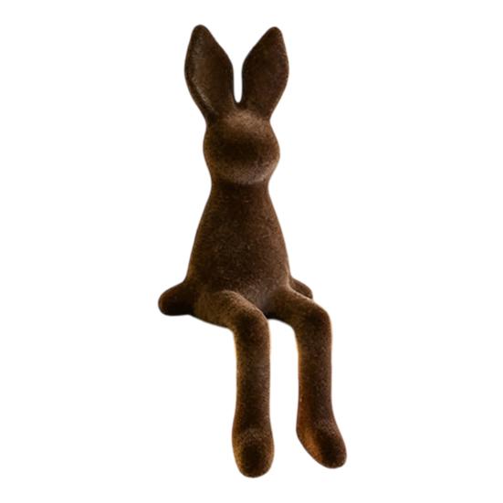 Sitting Bunny Statue Flocking Rabbit Figurine Easter Bunny Ornaments for Living Room Cabinet Home Tabletop Decor