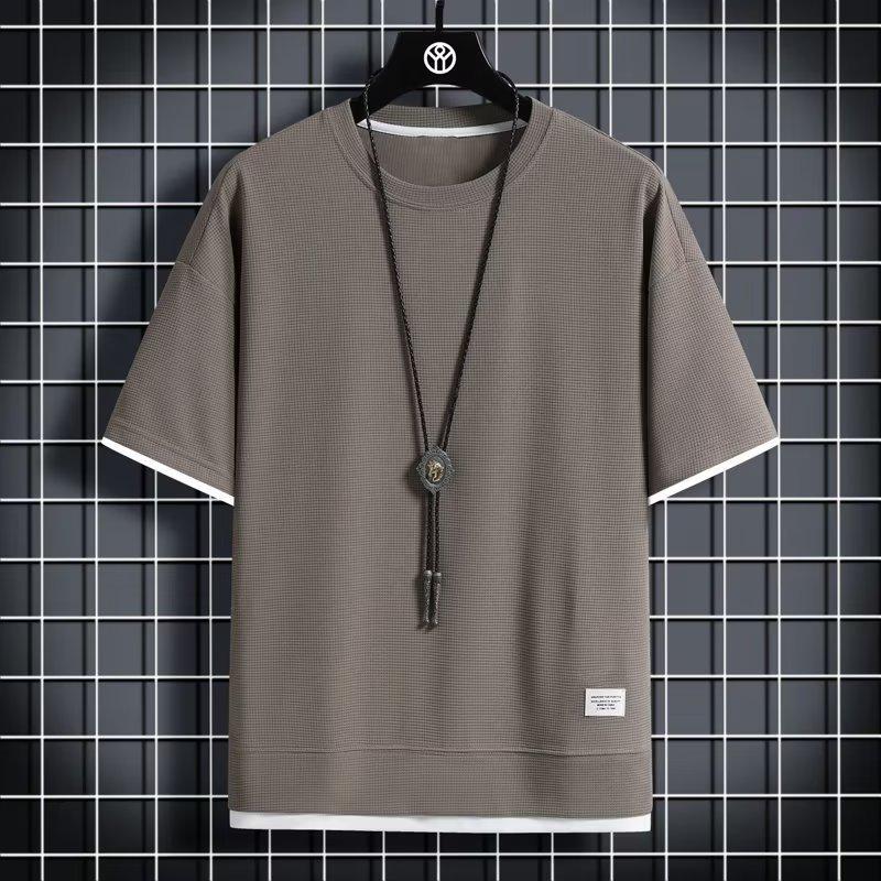 Мужская летняя вафельная футболка свободного кроя с коротким рукавом из шелка Ice Silk