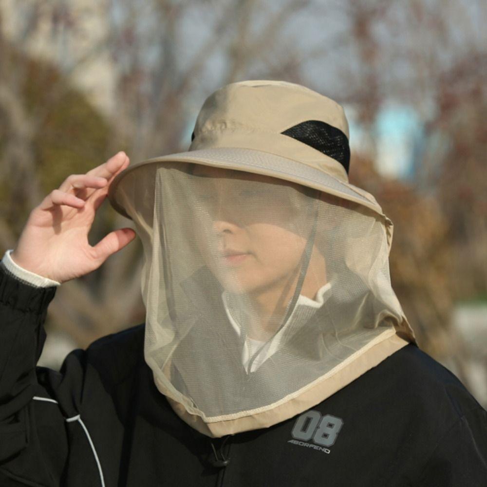 Foldable Net Cover Fisherman Hat Wide Brim Sun Protection Hat Breathable Bee Mosquito Hat Fishing