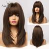 Synthetic Wig for Black Women Girl Natural Medium Wavy Dark Brown Wig With Bangs Cosplay Party Heat Resistant Hair