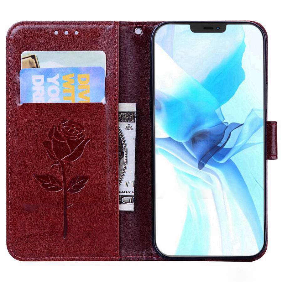 Кожаный кошелек с узором из роз, чехол-книжка для Apple iPhone 16 15 14 Plus 11 12 13 Pro Max XS XR X 8 7 Samsung Galaxy S8 S9 Xiaomi Redmi Poco