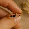 Wedding Engagement Anniversary Promise Gift – Black Onyx Moon Ring, Art Deco Crescent Design, Yellow Gold Plated Rose Gold Black Gemstone Jewelry