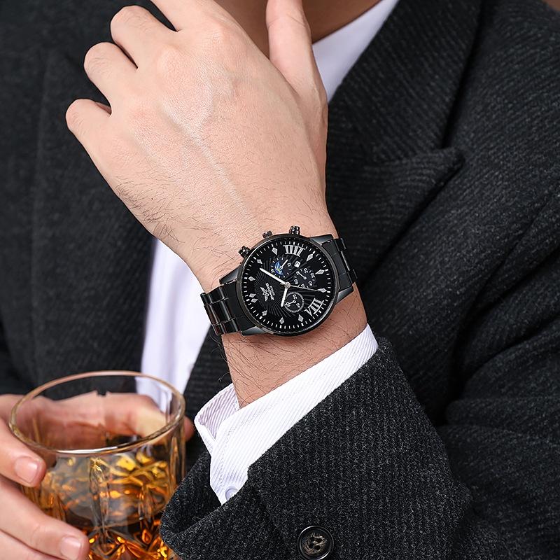 Мужские кварцевые часы из нержавеющей стали с индикацией даты