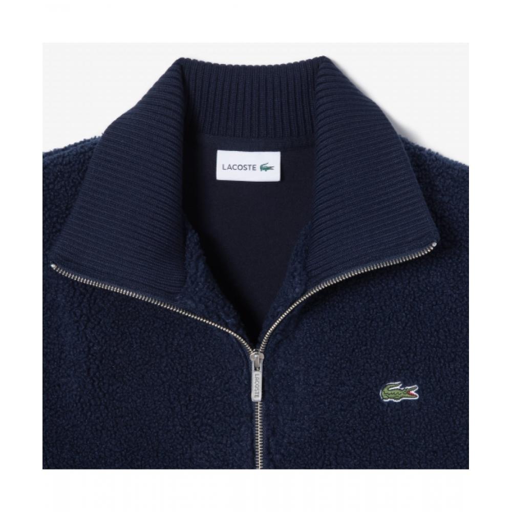 Lacoste Мужская флисовая куртка с широким ребристым воротником [темно-синий]