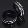 Кольцо широкой ширины, неувядаемая титановая сталь, двойные ряды, стразы, ювелирные изделия унисекс для свадебной вечеринки