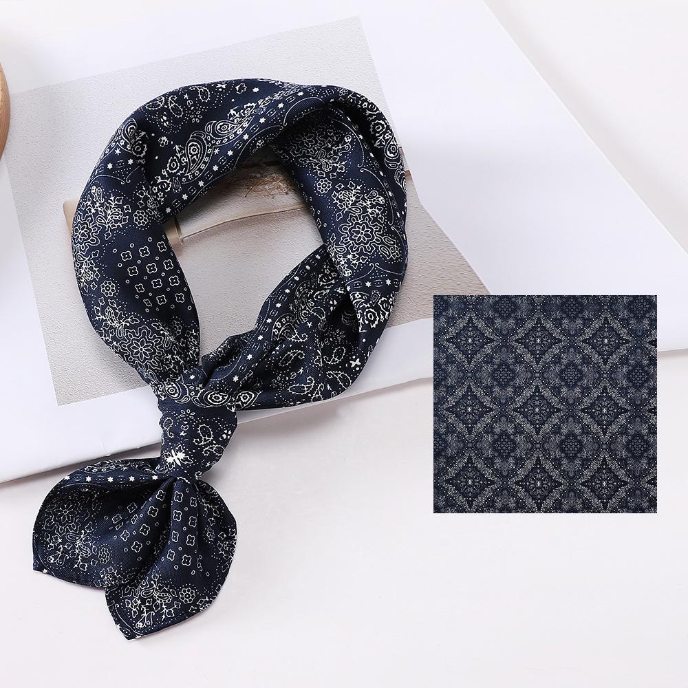 New High-end Style  Imitation Silk Polyester Printed Small Square Scarf for Women's Headscarf Scarf Versatile Small Silk Scarf