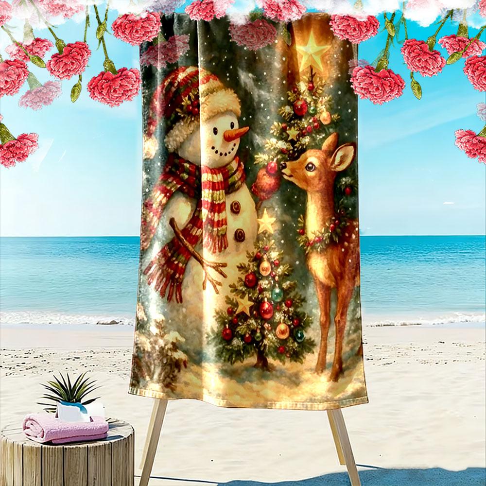 Snowy friendship delight Print beach towel, quick drying, suitable for travel, outdoor sports, jogging, the beach and swimming, gift