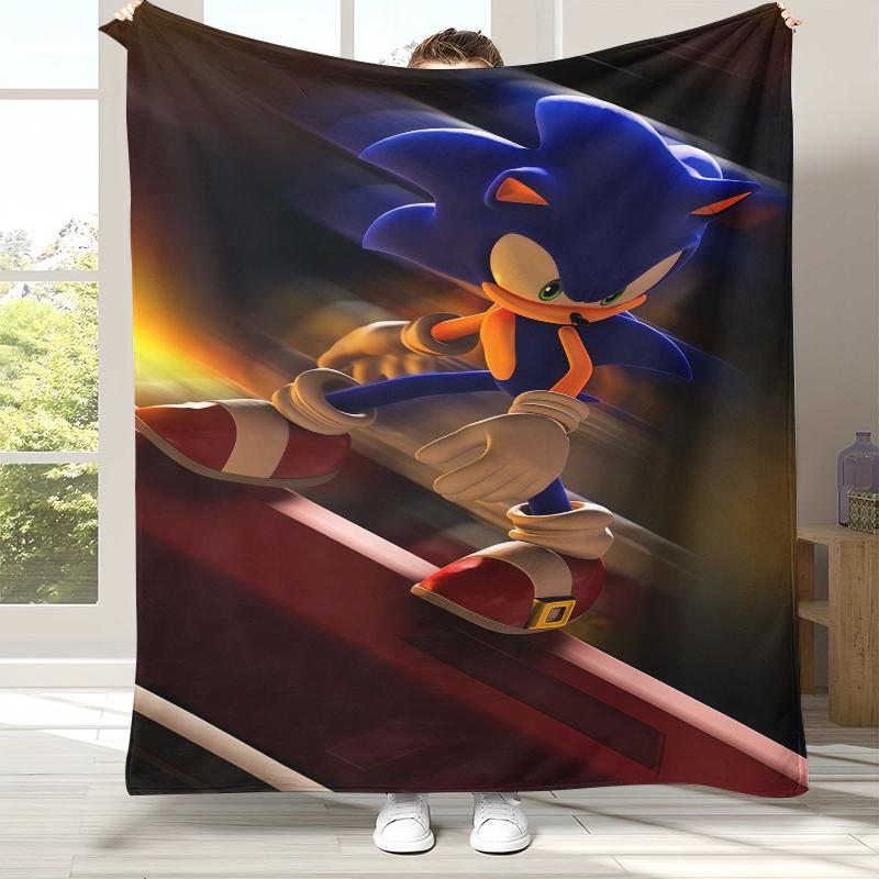 Ретро Мультяшное Игровое Фланелевое Одеяло S-Sonic, Ультра Мягкое Теплое Плюшевое Покрывало для Дома, Спальни, Кровати, Дивана, Походного Пикника, Подарок