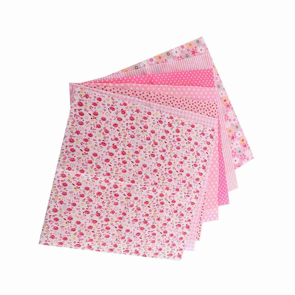 7pcs 25*25cm Cotton Fabric DIY Assorted Squares Pre Cut Bedding Suite Quarters Bundle (Pink)