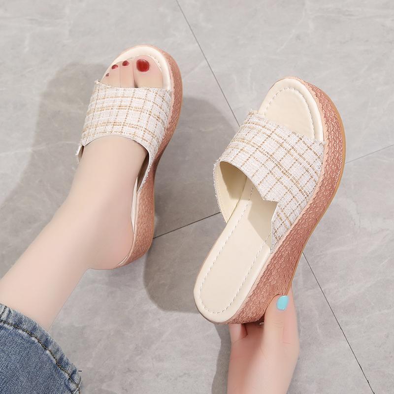 2024 New Women Slippers Sweet Bow Women Open Toes Summer Sexy Flower Shoes High Heel Slippers Women Slides Platform Wedges Shoes