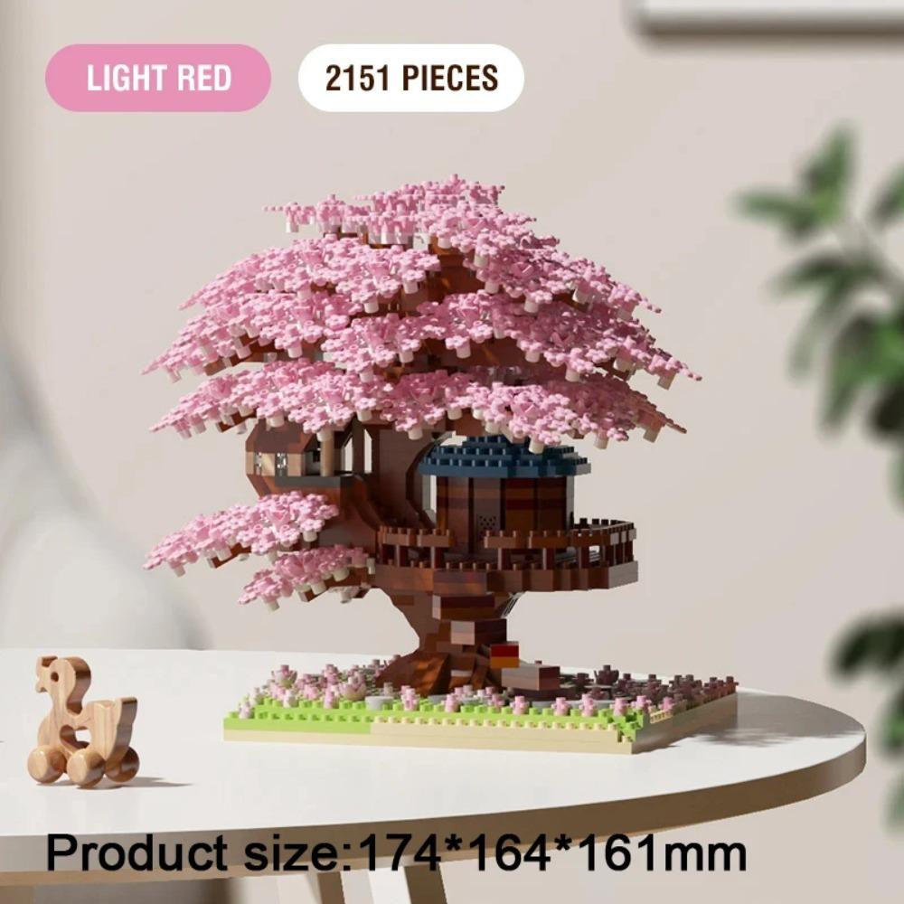 DIY Sakura Tree Building Blocks Set Diy Cherry Blossom Bricks with Light Treehouse Model Ornament Romantic Gift for Girl Friend