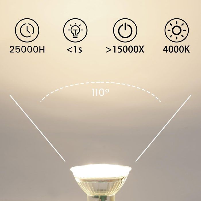 Ampoule LED - NETTLIFE - GU10 4.8W - 4000K (Blanc neutre) - Angle 110° - Non dimmable - Lot 10
