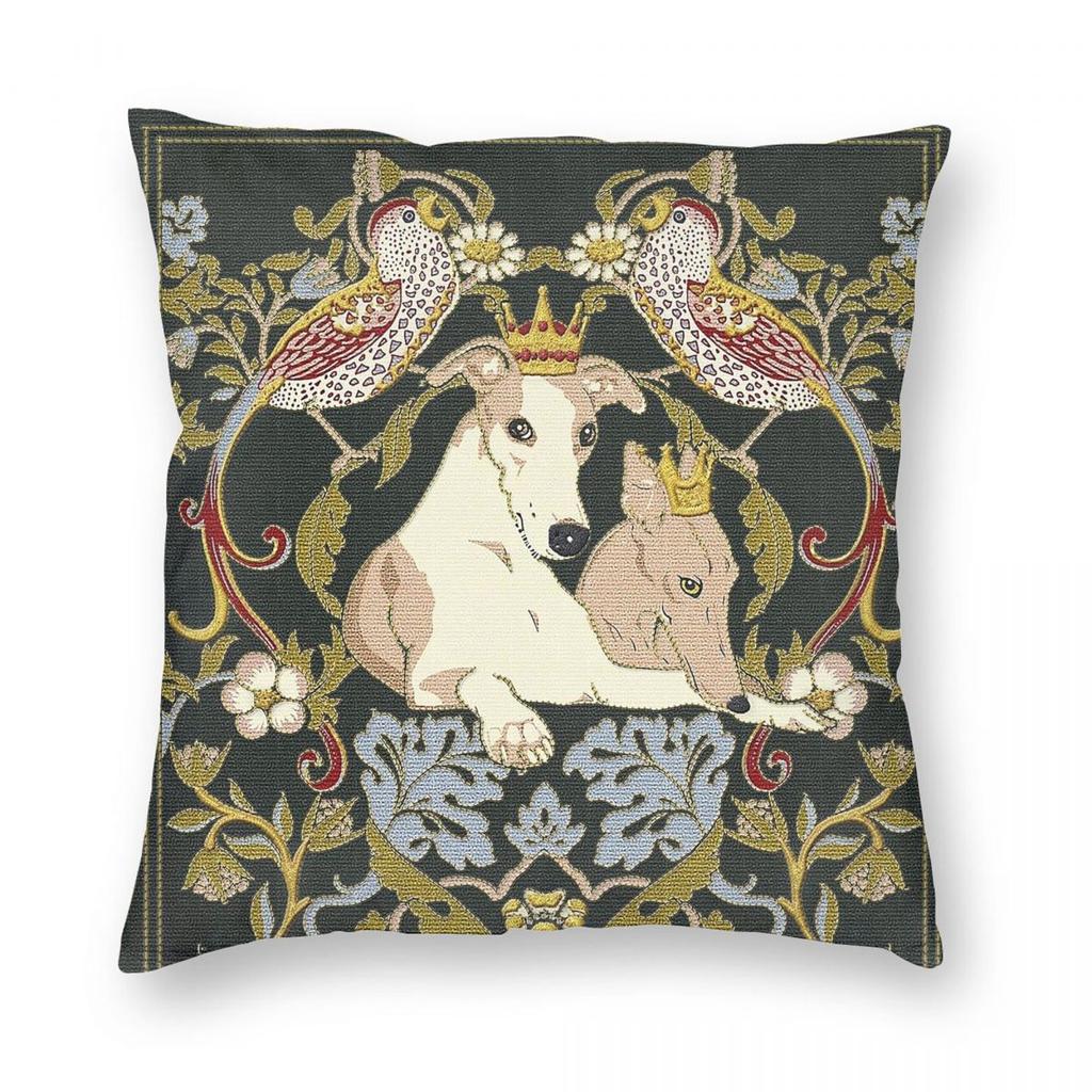 Whippets And Strawberry Thieves Pillowcase Polyester Linen Velvet Printed Zip Decorative Sofa Cushion Cover 45X45