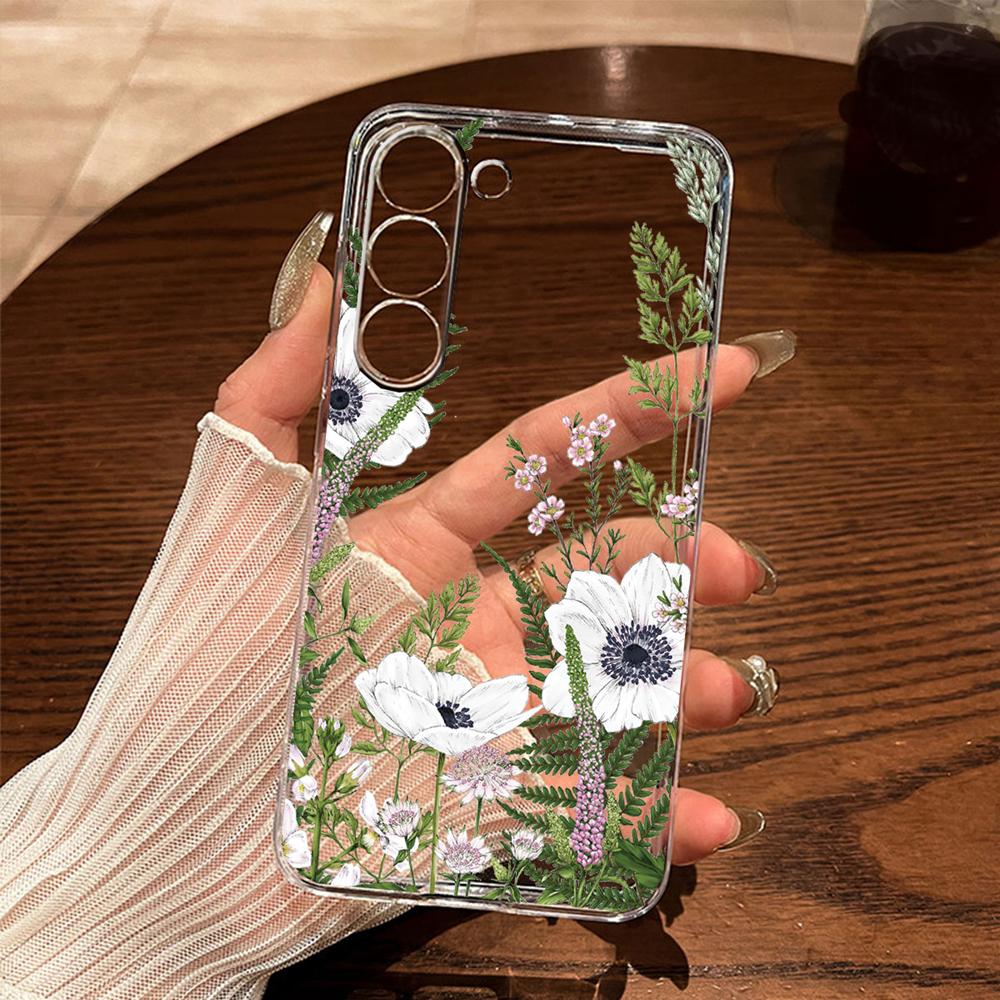Monstera Deliciosa Лавандовый Цветочный Чехол Для Телефона Для Samsung Galaxy A56 A16 A26 A36 A37 A57 A21S A53 A33 A73 A12 Прозрачный Чехол