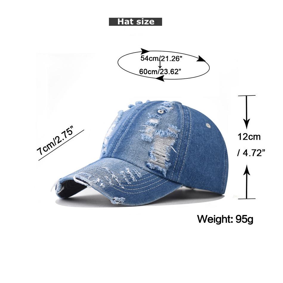 Outdoor Sun Shade Washed Denim Hat for Men Snapback Trucker Hats Women Worn Hole Baseball Cap