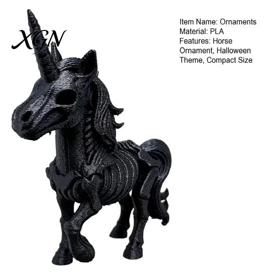 Dark Fantasy Home Decor 3D Printed Horse Skeleton Ornament, Horns Bone Statue, Creative Spooky Interior Ornament PLA Crafts for Halloween And Haunted