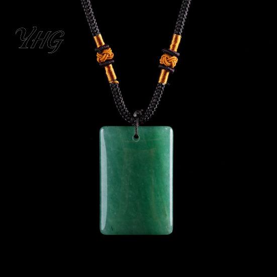 Rectangle Faux Gemstone Necklace Natural Crystal Pendant Necklace, Healing Energy Stone with Adjustable Adults Braided Rope, Polished Fake Jewelry for