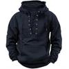 Men's Outdoor Retro Lace-Up Hooded Long-Sleeve T-Shirt - Solid Color, Large Size, Autumn Casual Top