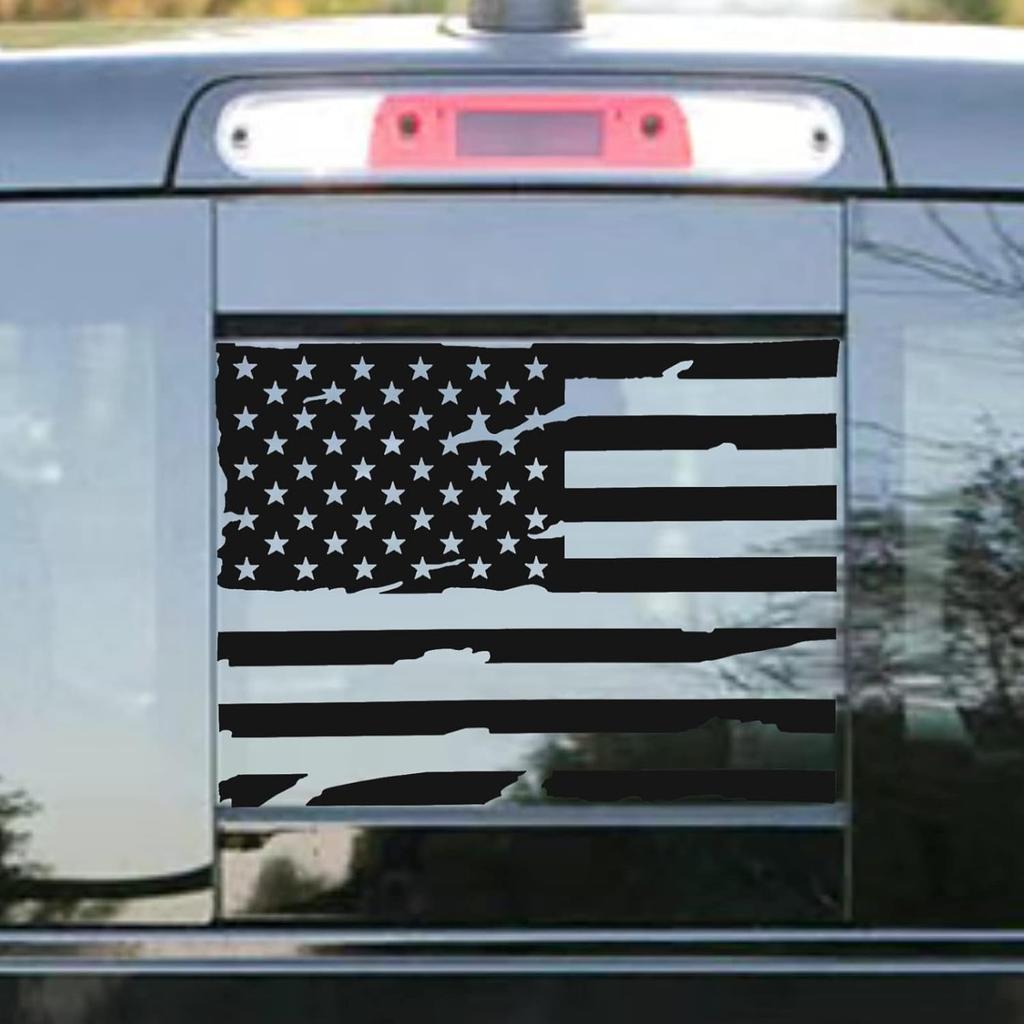 Rear Back Middle Window American USA Flag Vinyl Decal Compatible With And Fits Dodge Ram 2009-, Matte Black 1PCS Distressed(E)