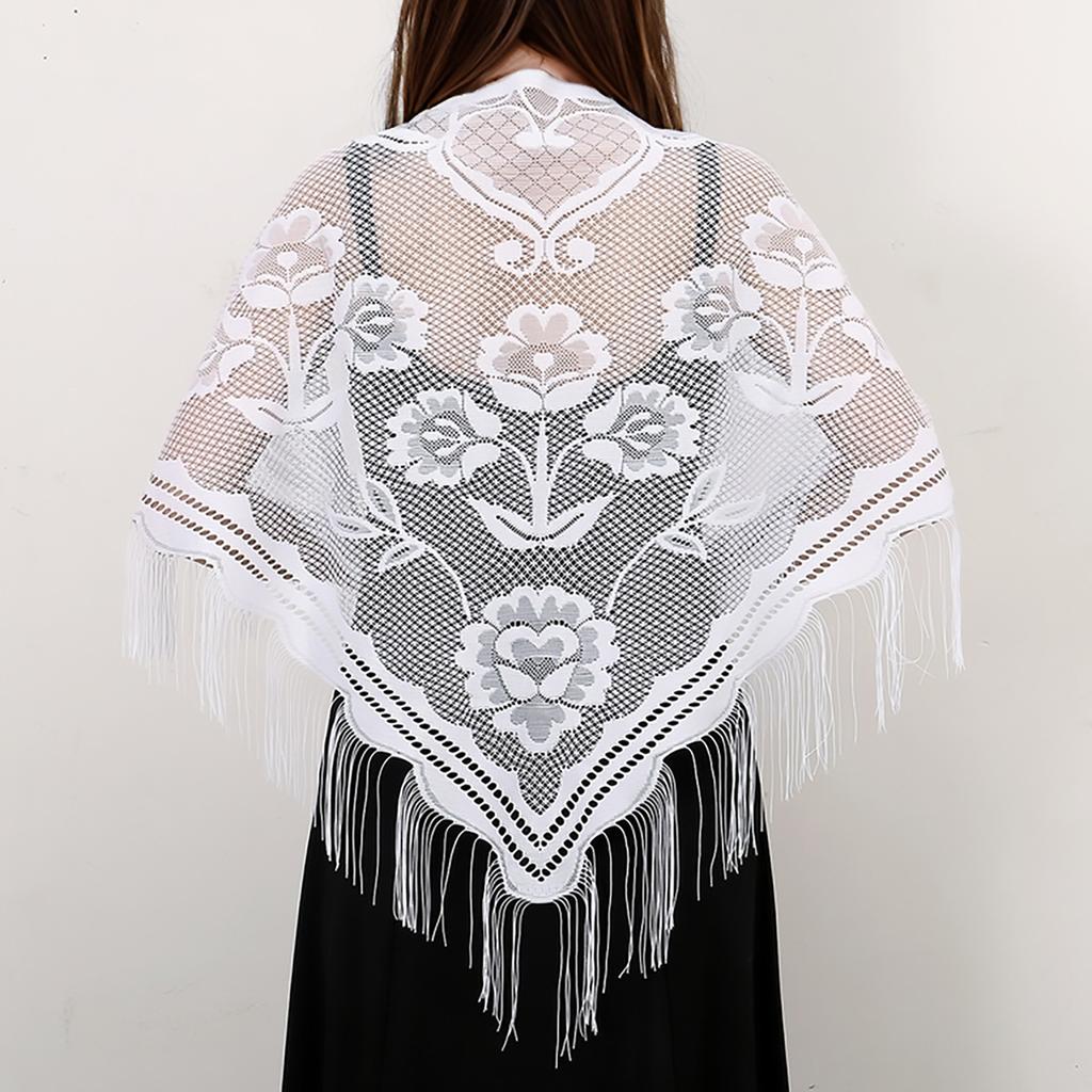 Spanish Mantilla Lace Veil Chapel Scarf For Church Ramadan Hollow Out Embroidery Tessles Stoles Muslim Women Luxury Turban