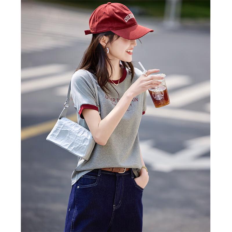 Women's Literary Style Color Block T-Shirt