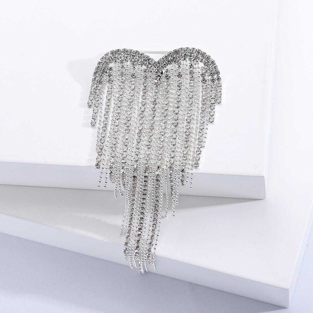 Shiny Rhinestone Heart Pin Trendy Casual Lapel Pins Exquisite Tassel Love Brooches Party