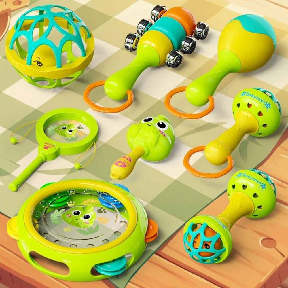8/9pcs Colorful Cartoon Shape Sensory Toy Plastic Handbell Wave Drum Baby Rattle Toy Newborn