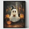 Cute Ghost Black Cat Riding A Broom Canvas Print Ghost Read Book Jack-o-lantern Halloween Wall Art Poster Autumn Home Decor Gift