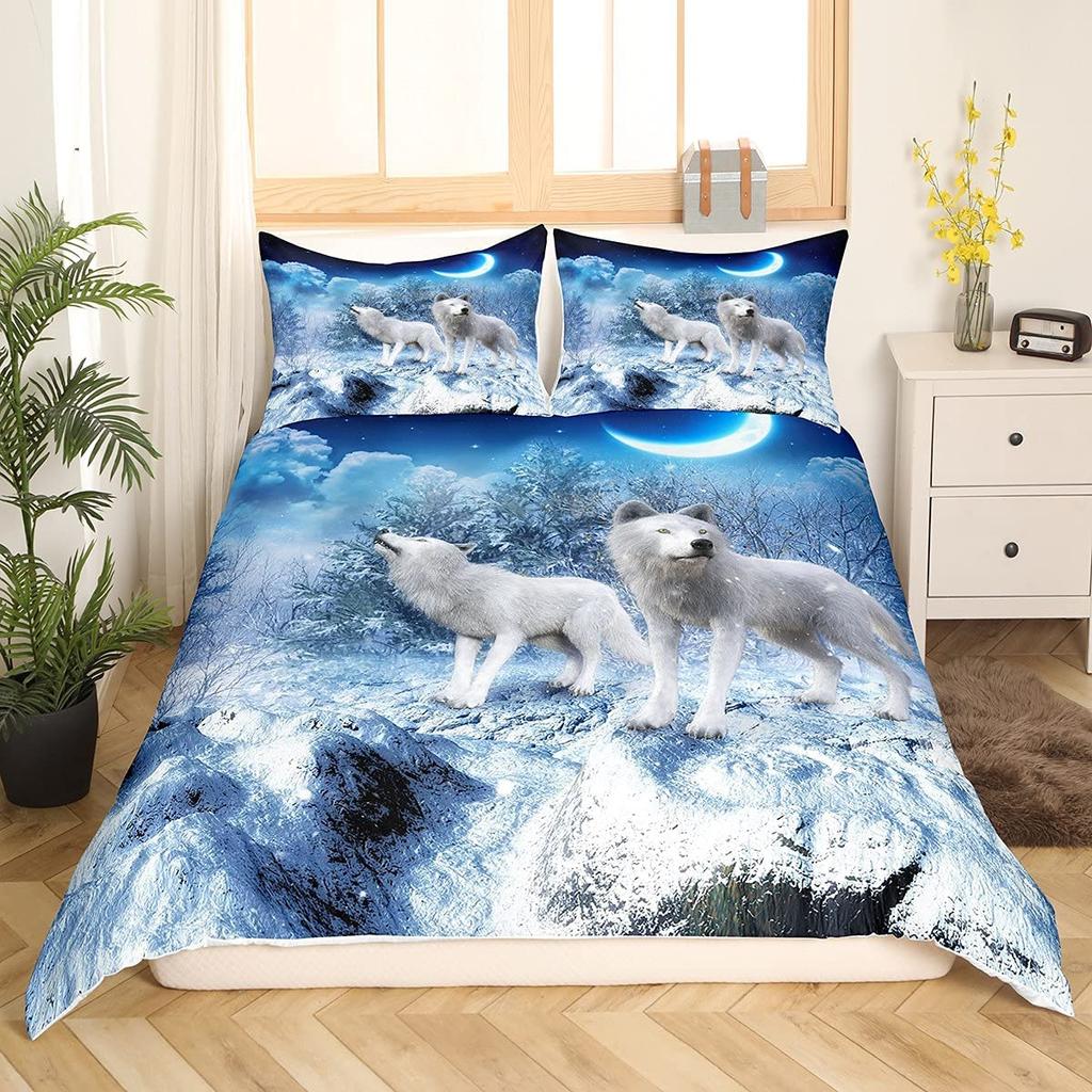 Комплект постельного белья с изображением волка размера King Queen с рисунком диких животных из полиэстера, покрывало для детей, комплект постельного белья для мальчиков и девочек, пододеяльник