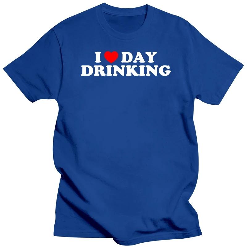 Забавные футболки с надписью «I Love Day Drinking Heart BEER» в летнем стиле с графическим принтом из хлопка в уличном стиле с коротким рукавом для семьи, друзей, подарков