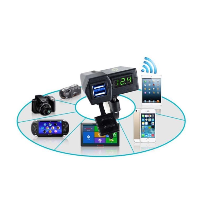 Водонепроницаемый светодиодный вольтметр зарядного устройства USB с двойным портом для мотоцикла 12 В с GPS-позиционированием