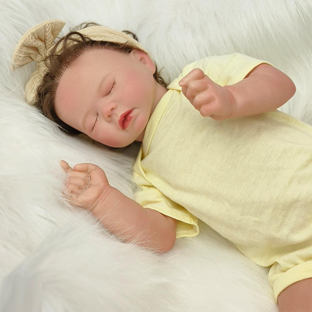 Realistic Asleep Reborn Babies Doll 50cm Cloth Body High Color Painted Hair Simulation Doll Real Life Toddler Toy Baby Dolls for Kids Ages 3+ Year Old