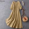 Women Casual Round Neck Summer 3/4 Sleeve Loose Dress