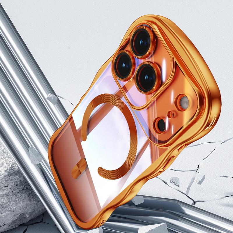 Покрытие Волнистая Рамка Магнитный Чехол Для Телефона Для iPhone 17 Pro Max 16 15 14 13 Гальванизированный Силиконовый Бампер Ударопрочный Прозрачный Мягкий Чехол