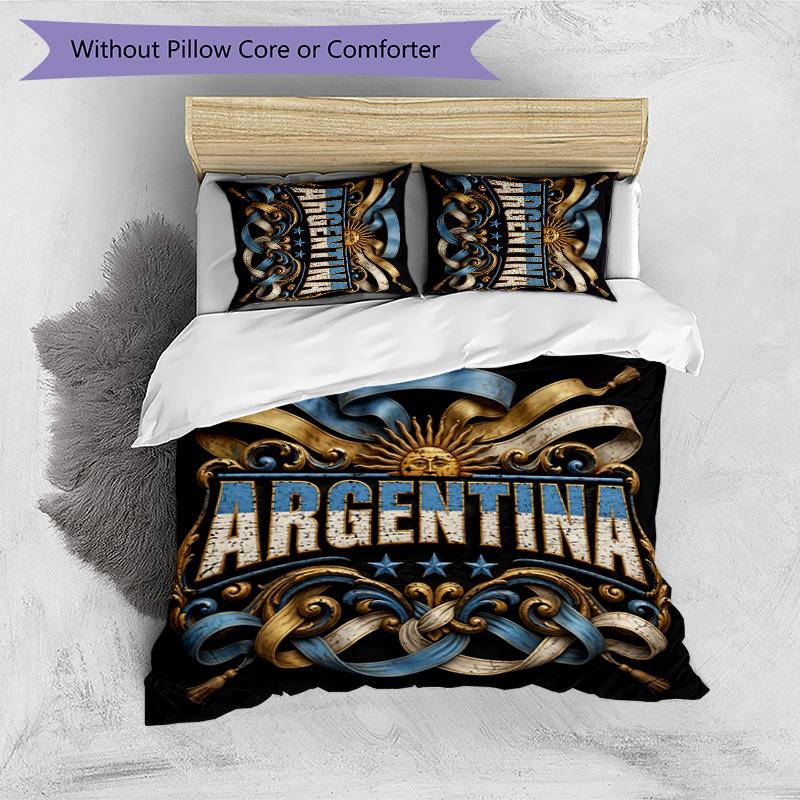 Argentina Football Printed Bedding 3 Piece Set Cozy Breathable Bed Cover Set as Housewarming Holiday Gift